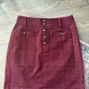 LOFT Women's Burgundy Button-Front Skirt